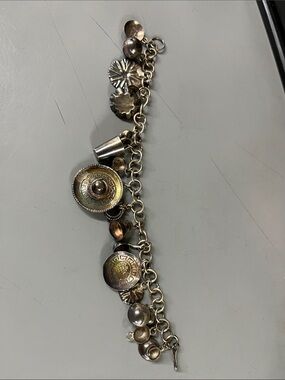 Sterling Silver Mexican Charm Bracelet with Embossed Medallions